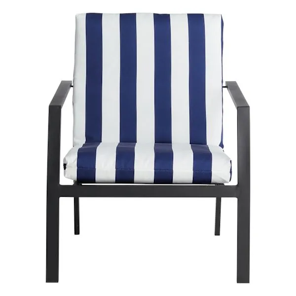 Providence Navy Blue Awning Stripe Outdoor Hinged Cushion